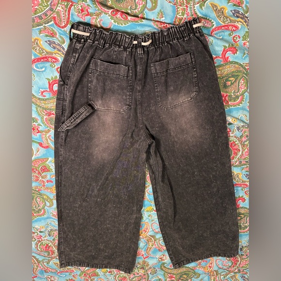 MUSTARD SEED wide leg CROP carpenter DRAWSTRING pants Jen’s BLACK Y2K 90s - Picture 2 of 6